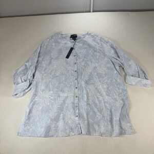 Tahari 100% Linen Button Shirt Womens 3X Lagenlook Pastel  Roll Tab Sleeves NWT